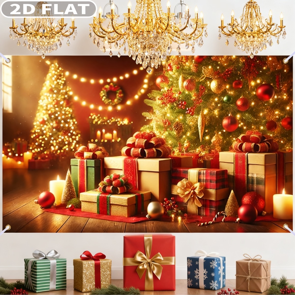1pc Christmas Tree & Gifts Lar - Photography Background ulasan dan harga