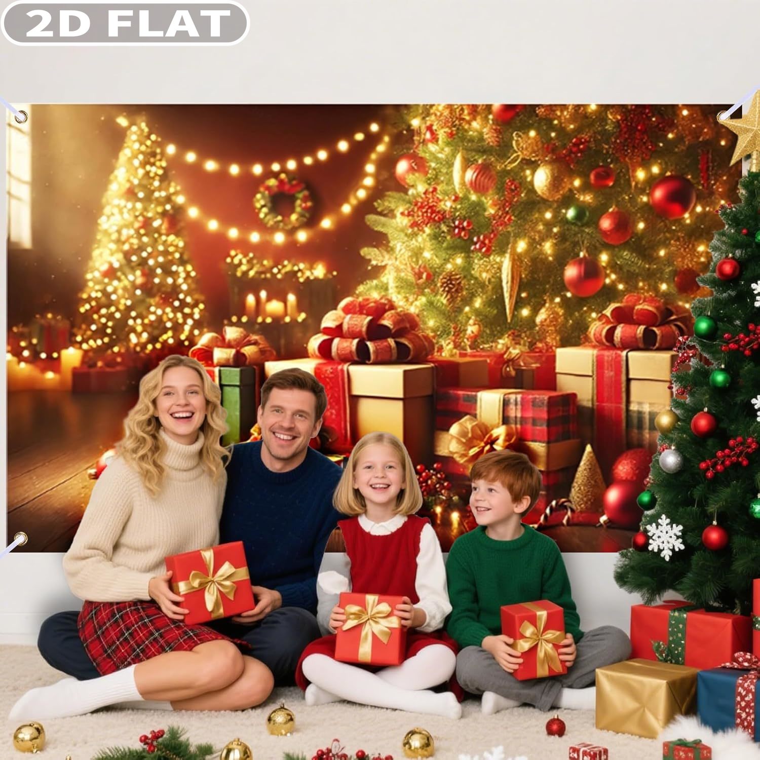 1pc Christmas Tree & Gifts Lar - Photography Background ulasan dan harga
